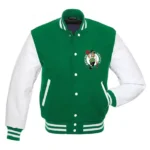 Mens Letterman Boston Celtics Green And White Varsity Bomber Jacket