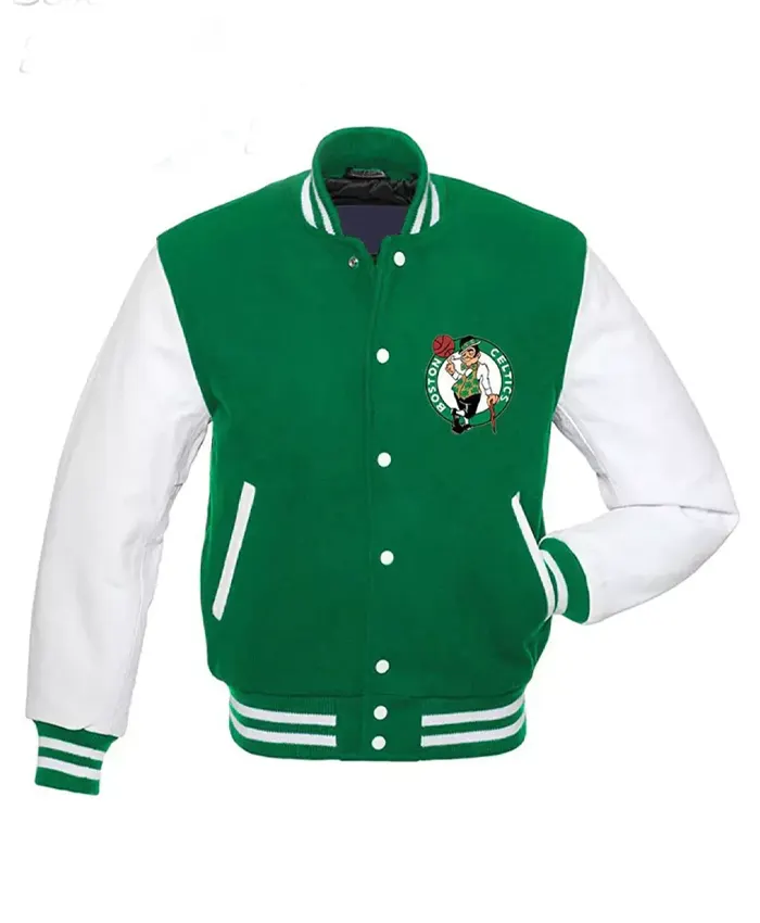 Mens Letterman Boston Celtics Green And White Varsity Bomber Jacket Mens Letterman Boston Celtics Green And White Varsity Bomber Jacket