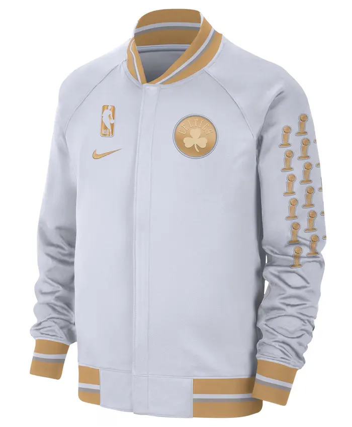 Men’s White/gold Boston Celtics 2024 Chapionship Jacket Men’s White/gold Boston Celtics 2024 Chapionship Jacket