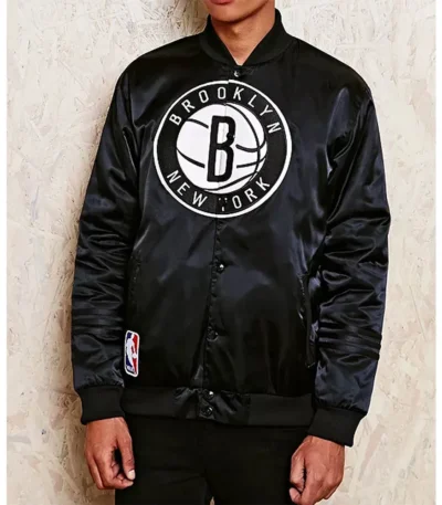 NBA Brooklyn Nets Black Satin Jacket