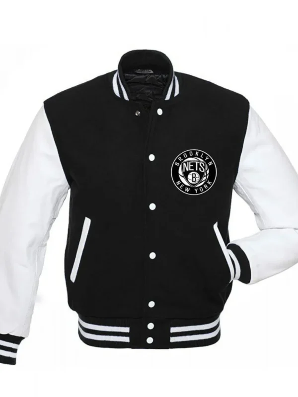 NBA Brooklyn Nets Letterman Black and White Jacket