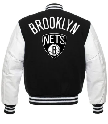 NBA Brooklyn Nets Letterman Black and White Jacket
