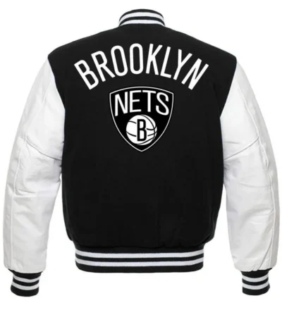 NBA Brooklyn Nets Letterman Black and White Jacket