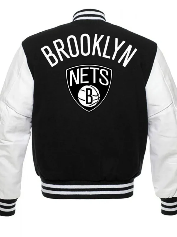 NBA Brooklyn Nets Letterman Black and White Jacket