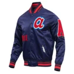 Old English Atlanta Braves Navy Satin Jacket
