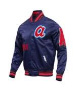 Old English Atlanta Braves Navy Satin Jacket