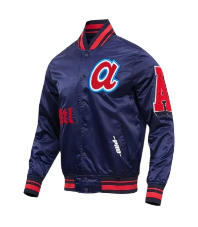Old English Atlanta Braves Navy Satin Jacket