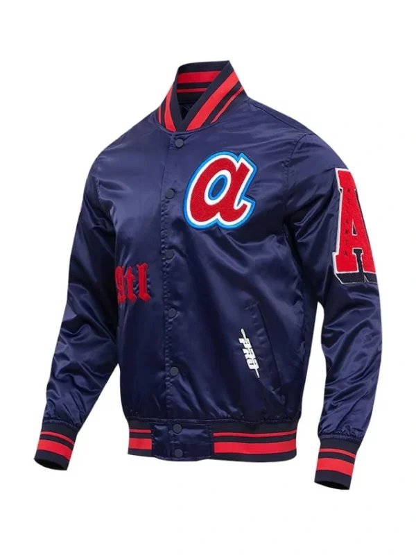 Old English Atlanta Braves Navy Satin Jacket