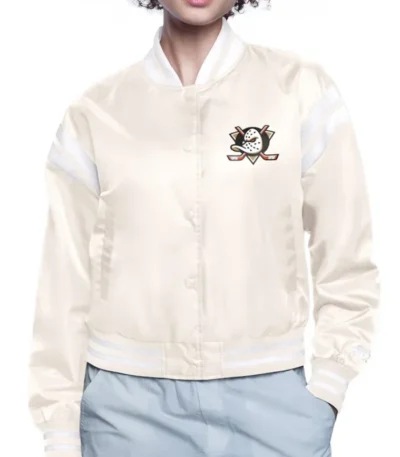 Printed Logo Anaheim Ducks Varsity Satin Jacket