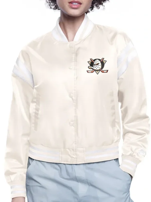 Printed Logo Anaheim Ducks Varsity Satin Jacket