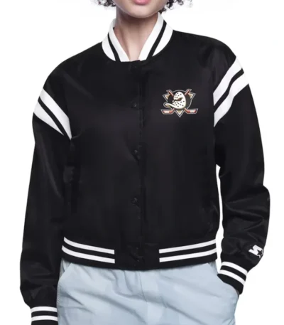 Printed Logo Anaheim Ducks Varsity Satin Jacket