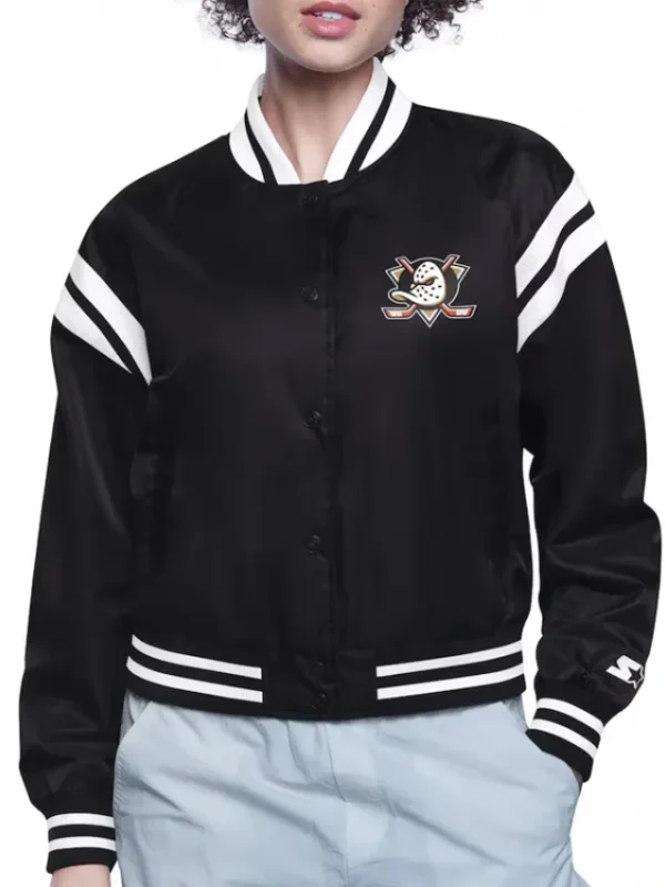 Printed Logo Anaheim Ducks Varsity Satin Jacket