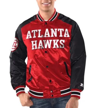 Red/Black Atlanta Hawks Renegade Varsity Satin Jacket