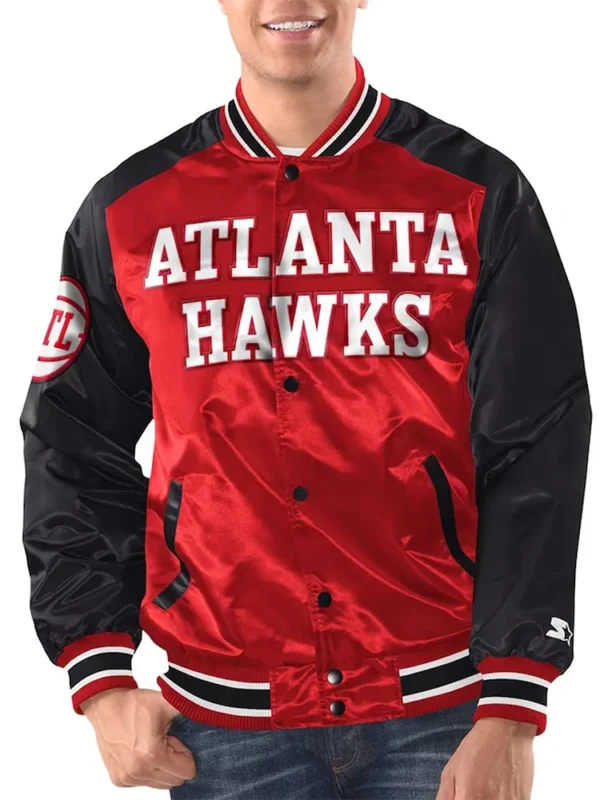 Red/Black Atlanta Hawks Renegade Varsity Satin Jacket