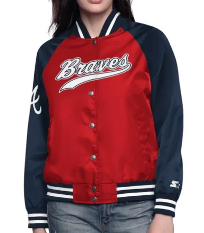 Red/Navy Atlanta Braves Home Run Varsity Satin Jacket