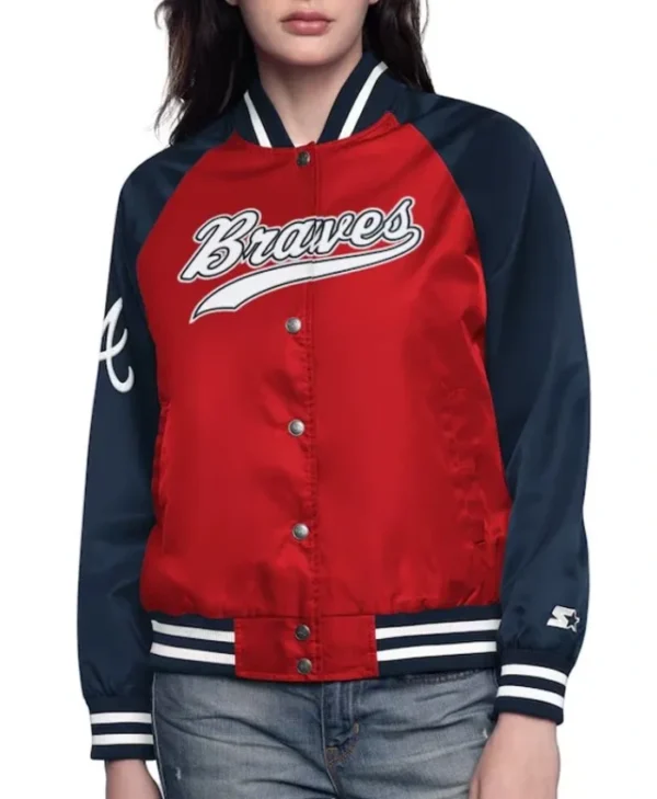 Red/Navy Atlanta Braves Home Run Varsity Satin Jacket