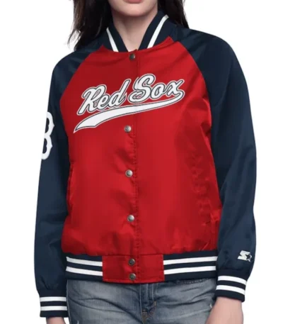 Red/Navy Boston Red Sox Home Run Varsity Satin Jacket
