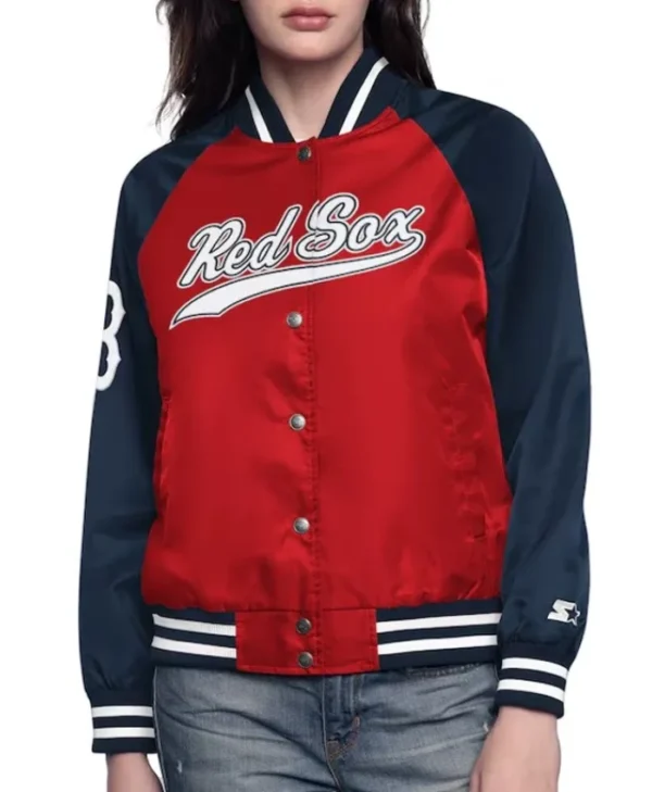 Red/Navy Boston Red Sox Home Run Varsity Satin Jacket