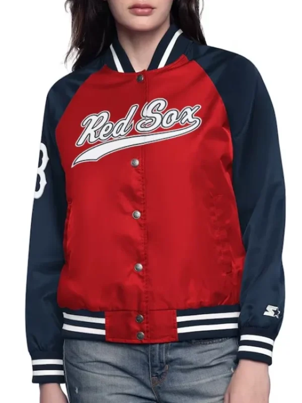 Red/Navy Boston Red Sox Home Run Varsity Satin Jacket