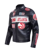 Atlanta Hawks Moto Black Leather Zip-up Jacket