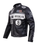 Brooklyn Nets Moto Black Leather Zip-up Jacket