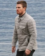 Stephen Amell Arrow S04 Grey Quilted Jacket