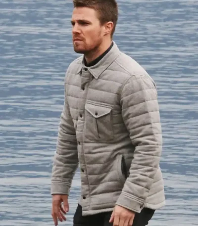 Stephen Amell Arrow S04 Grey Quilted Jacket