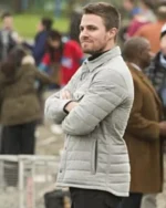 Stephen Amell Arrow S04 Grey Quilted Jacket