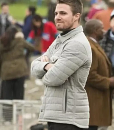 Stephen Amell Arrow S04 Grey Quilted Jacket
