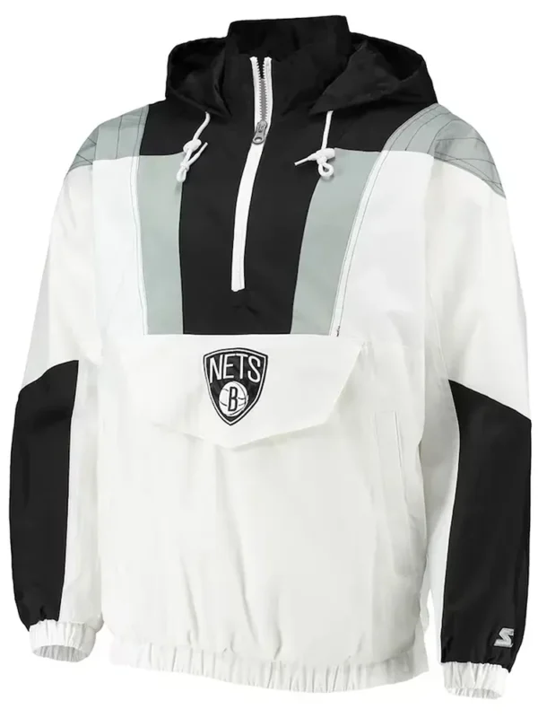 Striker Crinkle Brooklyn Nets Half-Zip Hoodie Jacket