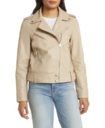Stylish Women’s Beige Moto Leather Jacket