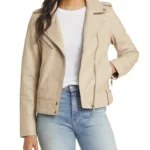 Stylish Women’s Beige Moto Leather Jacket