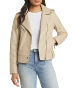 Stylish Women’s Beige Moto Leather Jacket