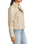 Stylish Women’s Beige Moto Leather Jacket