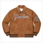 Supreme NY Yankees Brown Varsity Leather Jacket