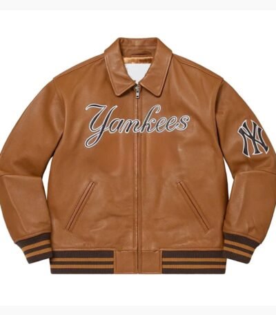 Supreme NY Yankees Brown Varsity Leather Jacket