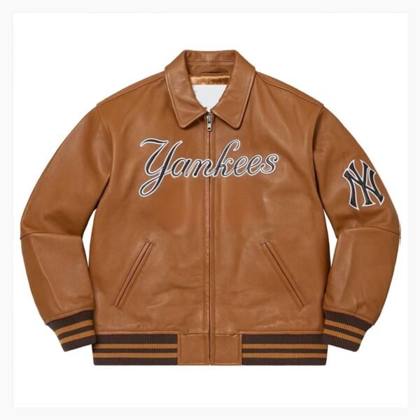 Supreme NY Yankees Brown Varsity Leather Jacket