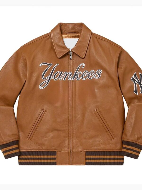 Supreme NY Yankees Brown Varsity Leather Jacket