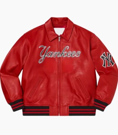 Supreme NY Yankees Red Varsity Leather Jacket