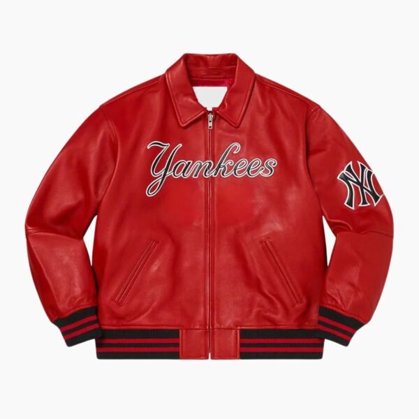 Supreme NY Yankees Red Varsity Leather Jacket