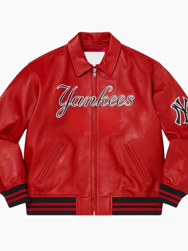 Supreme NY Yankees Red Varsity Leather Jacket