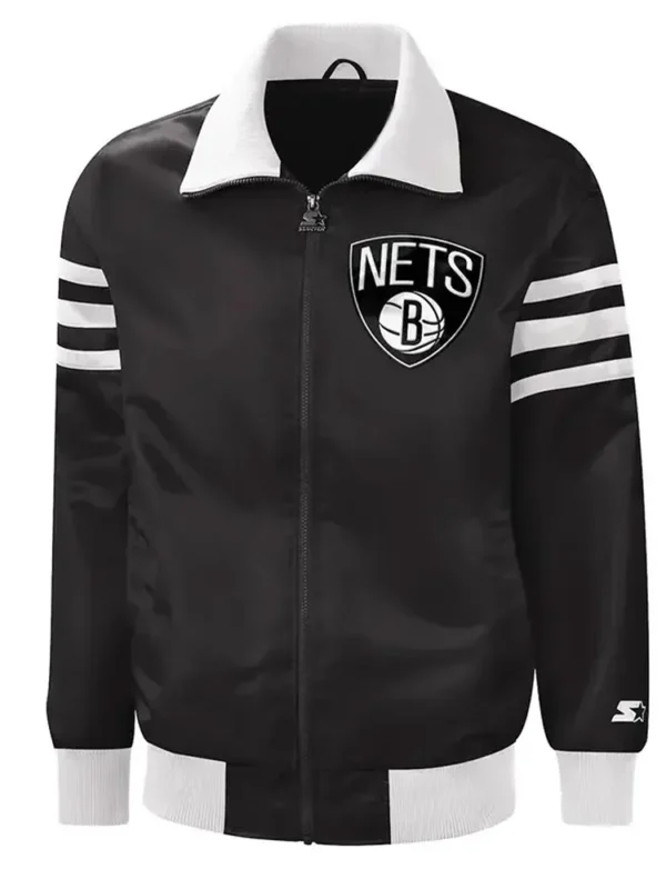 The Captain II Brooklyn Nets Varsity Black Satin Jacket