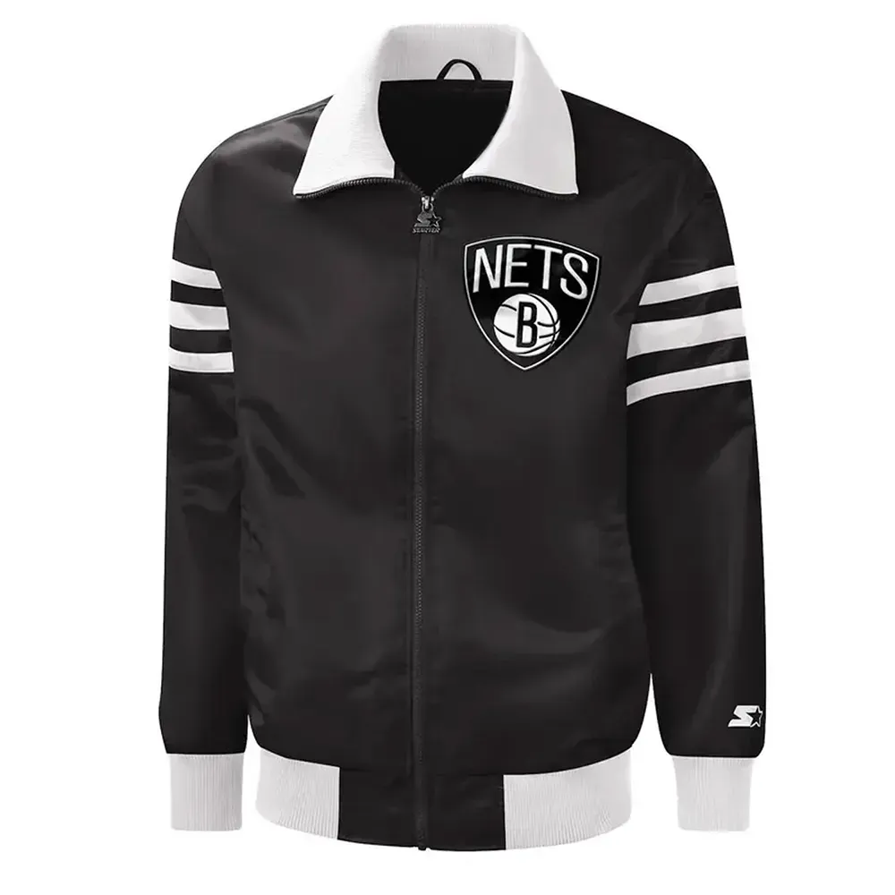 The Captain II Brooklyn Nets Varsity Black Satin Jacket The Captain II Brooklyn Nets Varsity Black Satin Jacket
