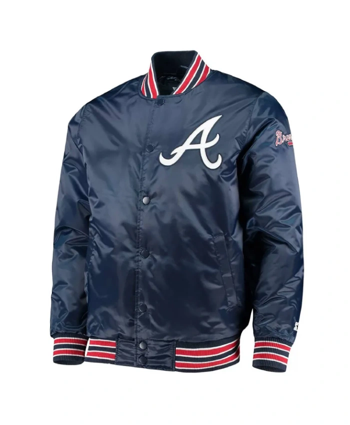 The Diamond Atlanta Braves Navy Satin Jacket The Diamond Atlanta Braves Navy Satin Jacket