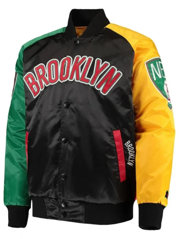 Ty Mopkins Brooklyn Nets Varsity Satin Black/Red Jacket