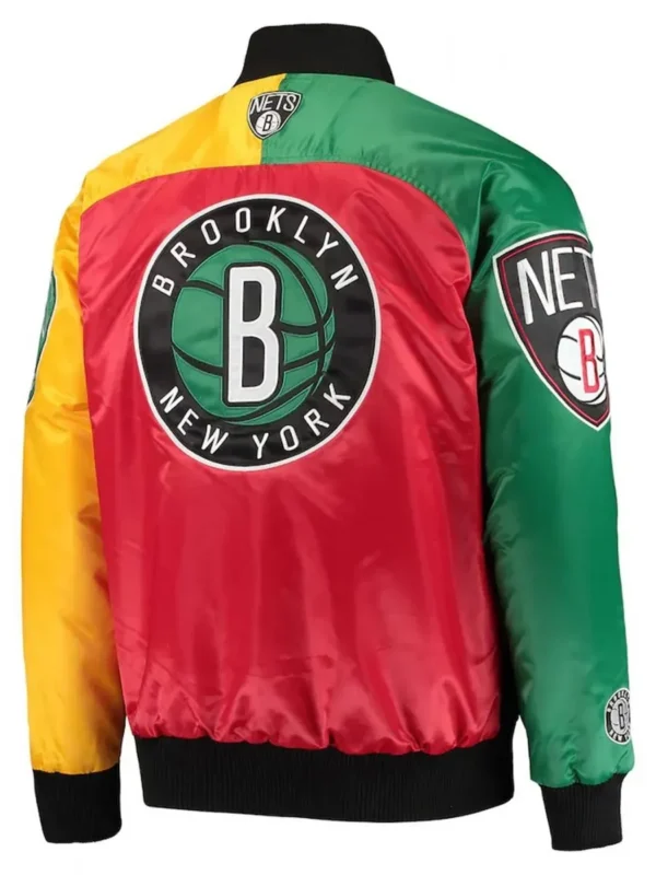 Ty Mopkins Brooklyn Nets Varsity Satin Black/Red Jacket