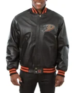 Varsity Anaheim Ducks Black Leather Jacket