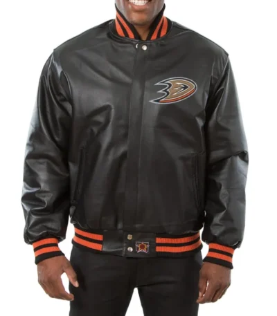 Varsity Anaheim Ducks Black Leather Jacket