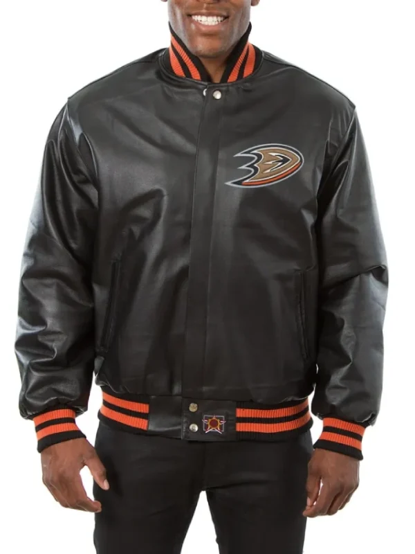 Varsity Anaheim Ducks Black Leather Jacket