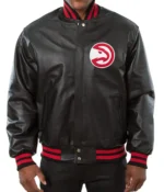 Varsity Atlanta Hawks Black Leather Jacket